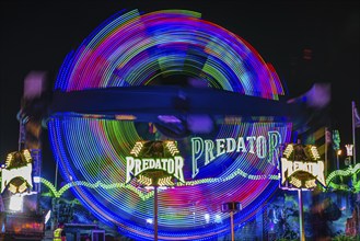 Predator overhead ride in motion, night shot, Oktoberfest, Festwiese, Theresienwiese, Munich, Upper