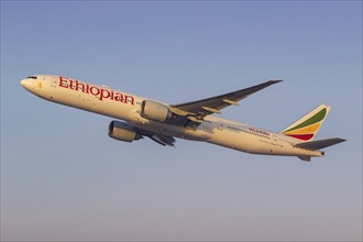 An Ethiopian Airlines Boeing 777-300ER aircraft with the registration ET-ASK at the airport in