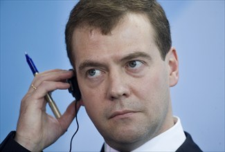 Berlin, DEU, 05.06.2008, Russian President Dmitry Medvedev attends a news conference in Berlin,