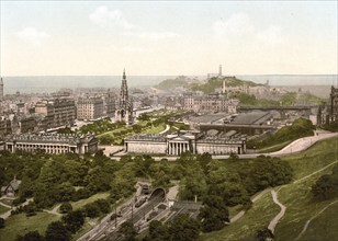 Edinburgh from the castle, Scotland, Historical, digitally restored reproduction from a 19th