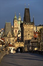 Charles Bridge, Tor tor to the Prague Lesser Town, St. Nicholas Church, Prague, Czech Republic,