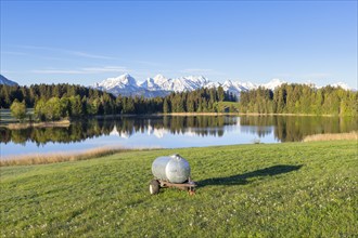 Hegratsrieder See near Füssen, Allgäu Alps, snow, water wagon, Allgäu, Bavaria, Germany, Europe