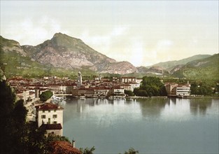 General view, Riva, Lake Garda, Italy, Historical, digitally restored reproduction from a 19th