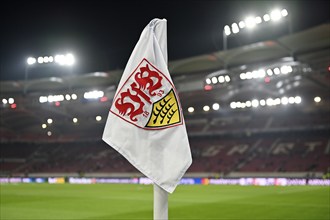 Overview, corner flag, logo, VfB Stuttgart, floodlight, Champions League, MHPArena, MHP Arena