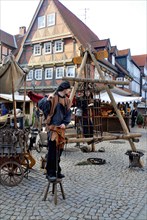 Medieval justice and punishment at the Christmas market in Celle, Lower Saxony, Germany, Europe