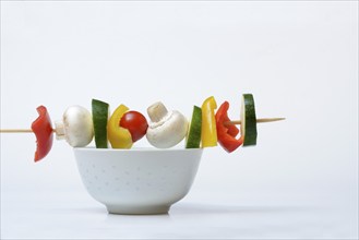 Vegetable skewer on a tray, barbecue skewer