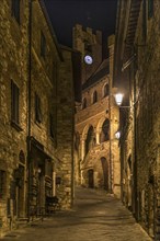 Alley in the old town centre at night, night shot, illuminated, historical, old, urban, city,