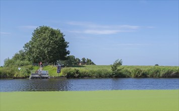 Pünte on a canal, crank pünte, ferry without motor drive, East Frisia, Lower Saxony, Germany,