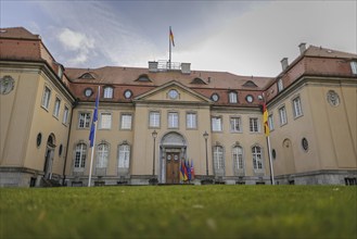 Trilateral meeting at Villa Borsig between Germany, Armenia and Azerbaijan. The flags of Germany,