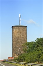 Tower on the A9 motorway at the Elbe bridge near Vockerode, in GDR times the illuminated sign