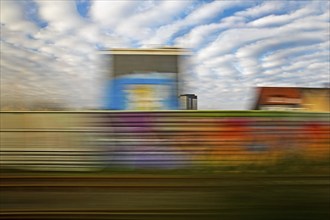 Long exposure from a moving train, Essen, North Rhine-Westphalia, Germany, Europe