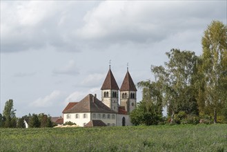 Collegiate Church of St Peter and Paul, Niederzell, Reichenau Island, double tower, rectory, Lake