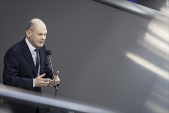 Olaf Scholz (SPD), Federal Chancellor, recorded during a questioning of the Federal Government in