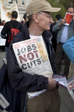 May Day march and rally at Trafalgar Square, London, England, UK May 1st, 2010 Man holding