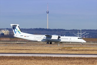 A De Havilland Dash 8 Q400 aircraft of Avanti Air with the registration D-AASG at the airport in