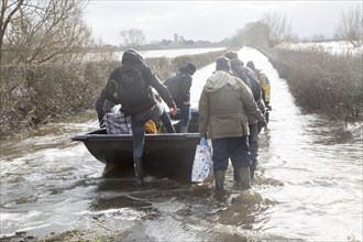 Flooding on the Somerset Levels, England in February 2014, Huish Episcopi humanitarian support boat