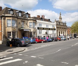 Cars parked outside The Bear hotel Devizes, Wiltshire, England, United Kingdom, Europe