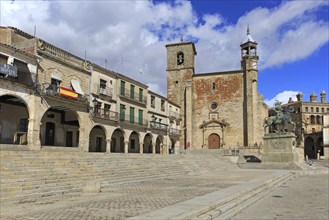 Iglesia de San Martin church and Pizarro statue in historic medieval town of Trujillo, Caceres