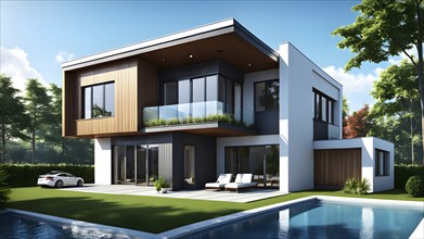 Three dimensional render of a modern ecological real estate residential house, AI gnerated, AI