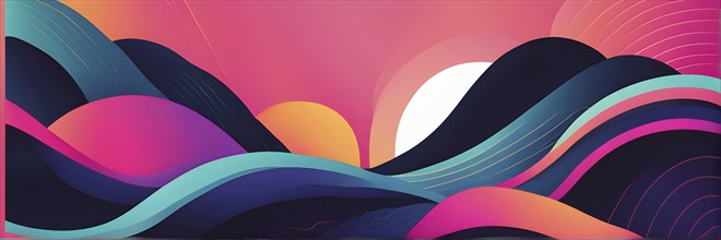 Minimalist illustration featuring abstract shapes in neon colors to convey fun and ease, AI