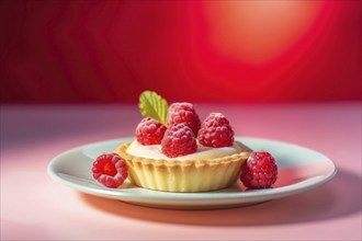 Raspberry fruit tartlet on plate. KI generiert, generiert AI generated