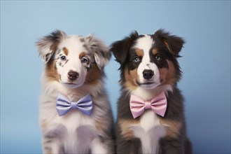 Pair of Australian shepherd dogs with bow ties. KI generiert, generiert AI generated