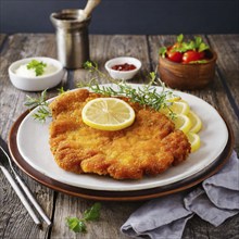 Food, meat, Wiener schnitzel, breaded veal schnitzel, AI generated, AI generated