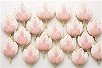 Spring cookies in shape of tulip flowers with sugar icing. KI generiert, generiert AI generated