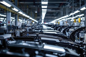 AI generated automotive assembly line in car manufacturing progression with automated machines