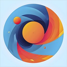 Abstract geometric illustration of circular shapes and spheres in a minimalist composition, AI