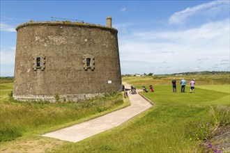 Martello Tower T 1810-1812, Napoleonic War military building on golf course, Felixstowe Ferry,