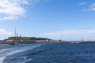 View from south-west to the offshore island Helgoland, harbour facilities, three-masted gaff