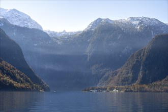 Königssee with Steinernes Meer, autumnal mountain landscape, Berchtesgaden National Park,