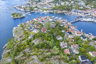 Aerial view of island Kragerø, traditional village with marinas at the southern norwegian coast,