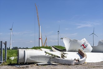 Repowering, dismantled Enercon E-58 wind turbine in a wind farm near Issum, 9 older wind turbines