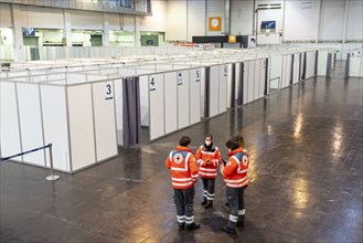 Test run in the vaccination centre for corona vaccinations, in a hall at Messe Essen, by the city,