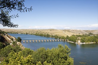 Bridge over the Linares Reservoir or Riaza River, Maderuelo, Segovia Province, Castile and Leon,