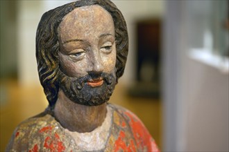 Detail of the Palmesel, wooden figure from around 1380, head of Christ, Hohenzollerisches