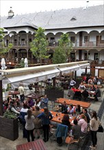 Bucharest, city centre, building, courtyard of the Hanul lui Manuc now houses restaurants, former