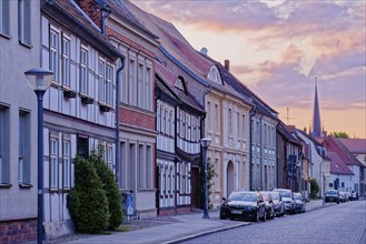 Weberstraße, a cobbled street with mainly half-timbered houses in the old town centre of Stendal in