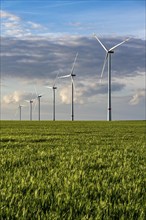 RWE wind farm near Bedburg, at the Garzweiler opencast mine, on recultivated part of the opencast