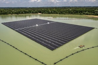 Germany's largest floating solar power plant on the Silbersee III, a quarry pond no longer used for