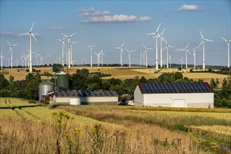 Wind farm near the East Westphalian town of Energiestadt Lichtenau, agricultural business with