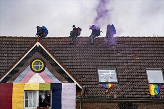 2nd day of the eviction of the Lützerath hamlet, occupied buildings of the former farm, by climate