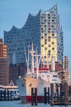 Port of Hamburg, museum ship Cap San Diego at the St. Pauli Landungsbrücken, Elbe Philharmonic