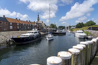 The town of Veere, province of Zeeland, marina, sailing harbour, tower of the old town hall,