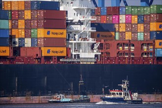 Container Terminal Altenwerder, Hapag-Lloyd container ship Frankfurt Express during loading and