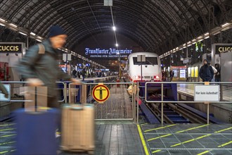 Frankfurt am Main main station, ICE train on platform, traveller, Hesse, Germany, Europe