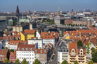 Panoramic view over the city centre of Copenhagen, from Christianshavn to the city centre, Denmark,