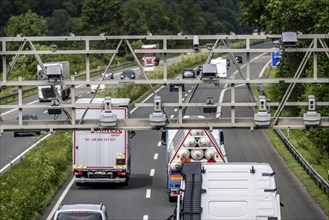 Sensors on a toll bridge, for recording motorway tolls, on the A43 motorway near Dülmen,